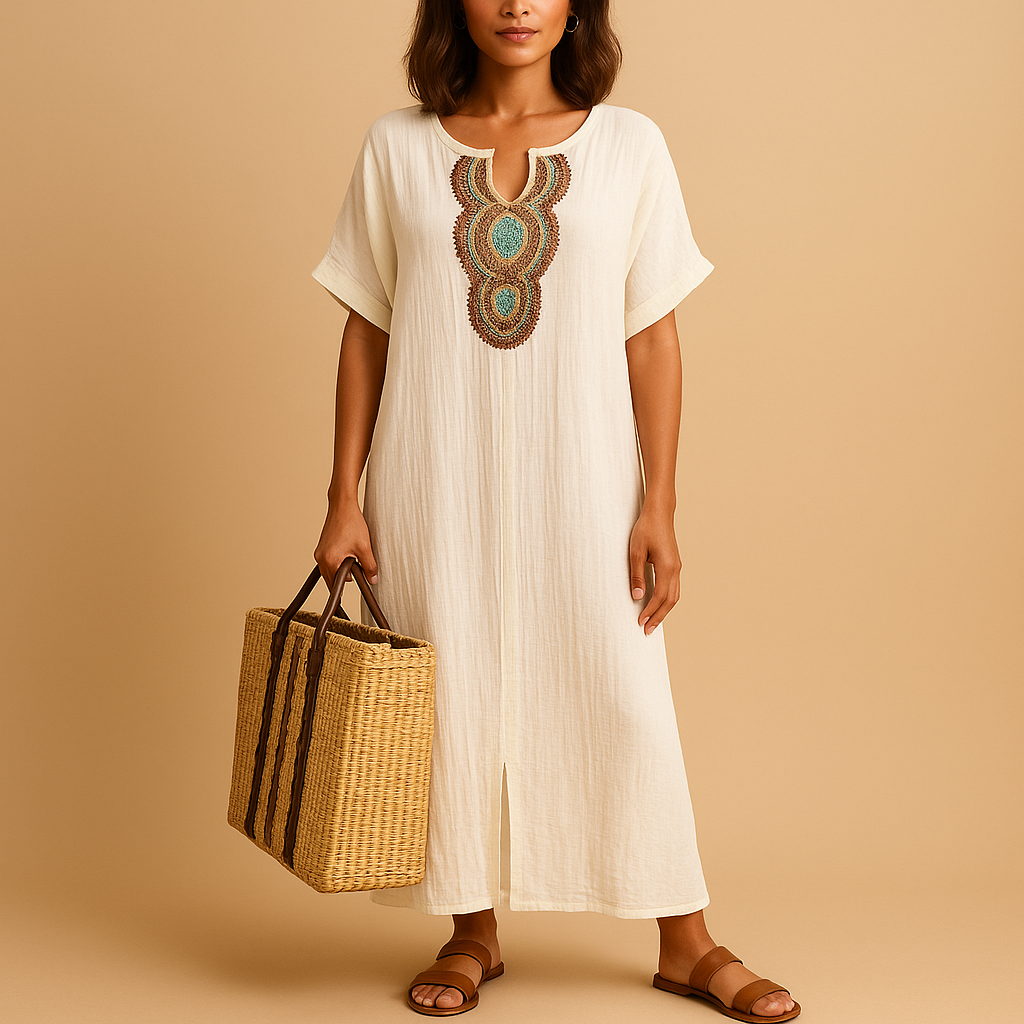 Robe Longue Élégante à Manches Courtes et Décolleté Profond - PanierRoyale