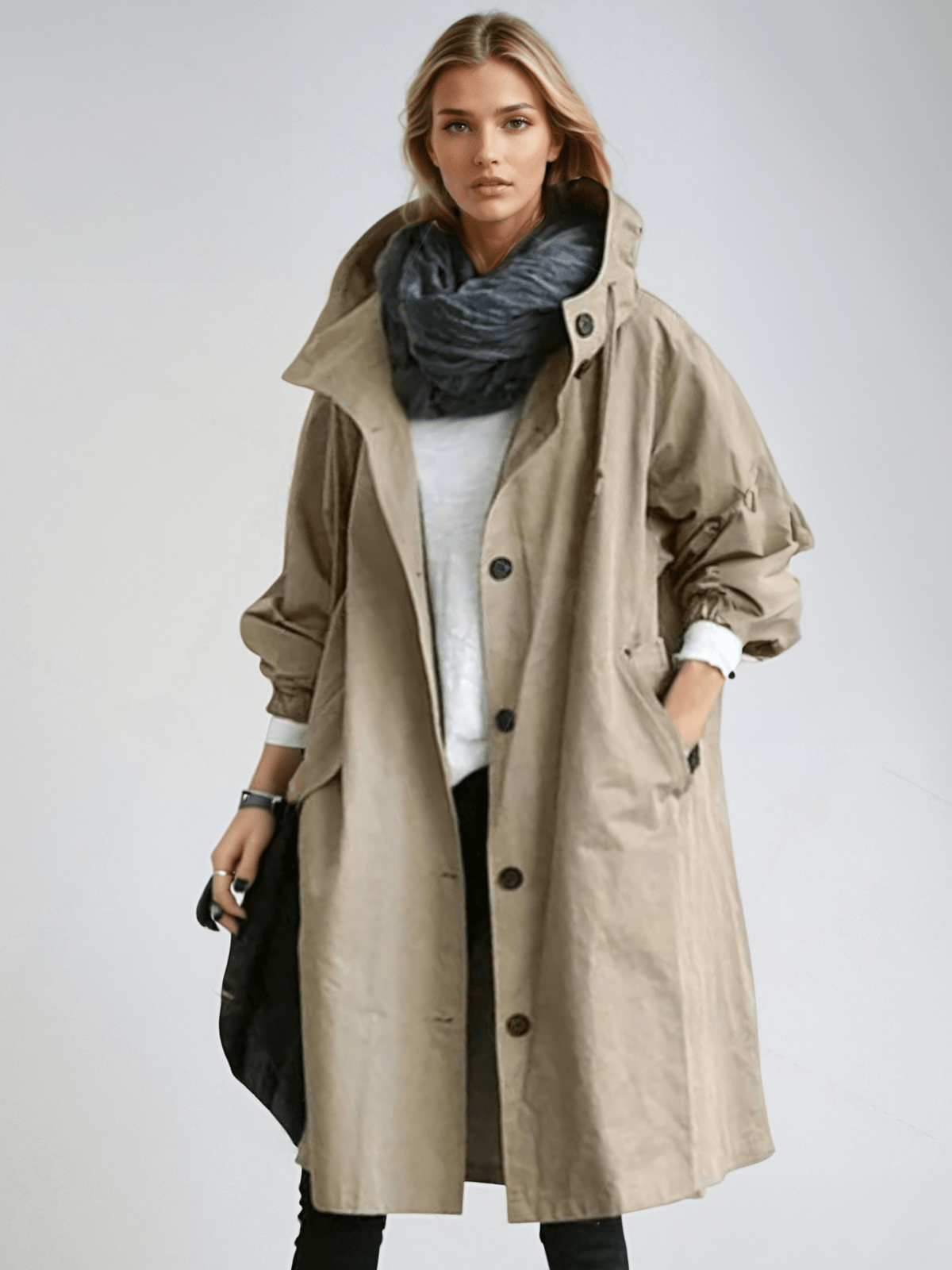 Trenchcoat Femme Classique à Col Montant et Boutons