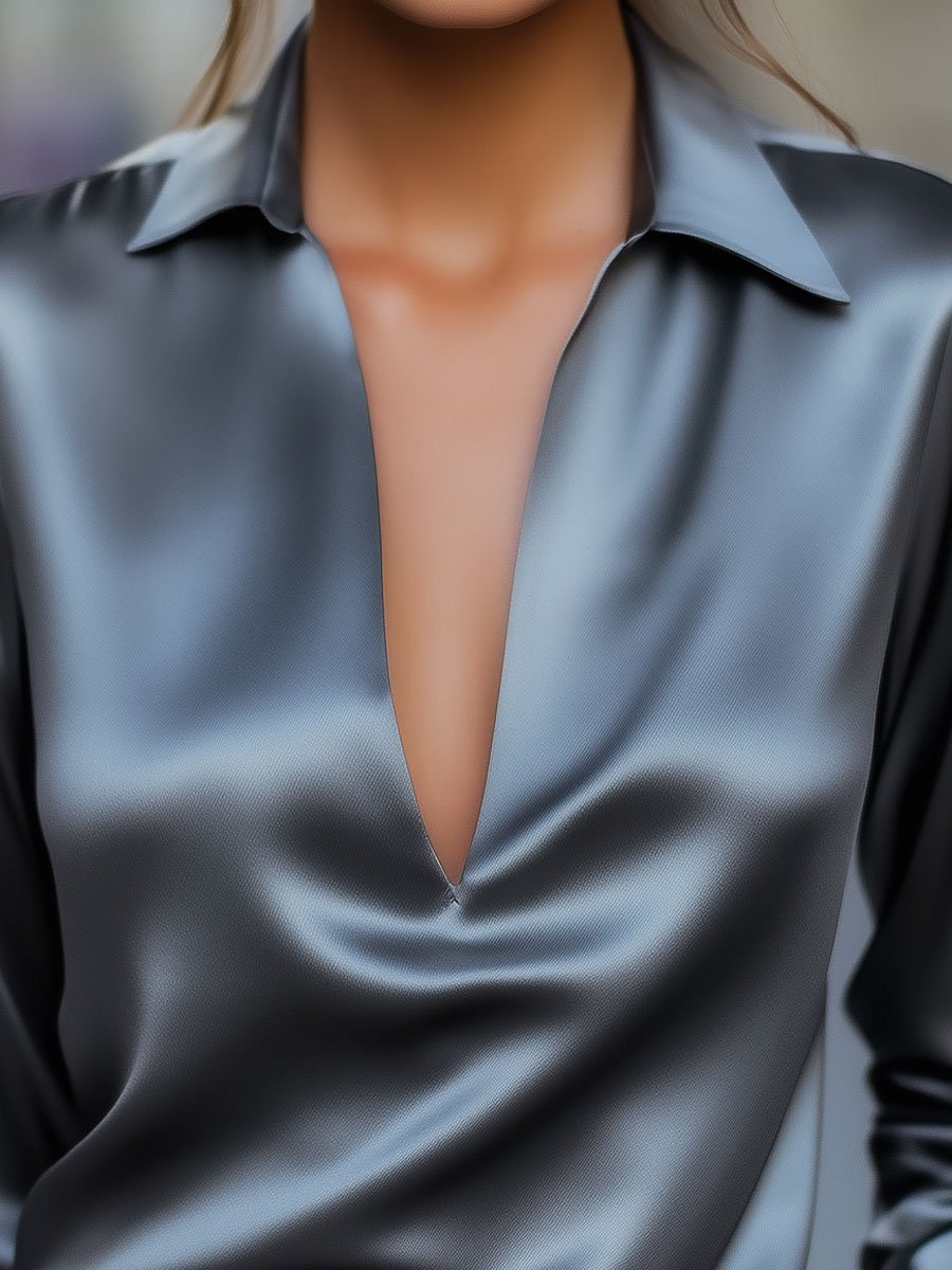 Blouse Femme Satin Printemps Décolleté V