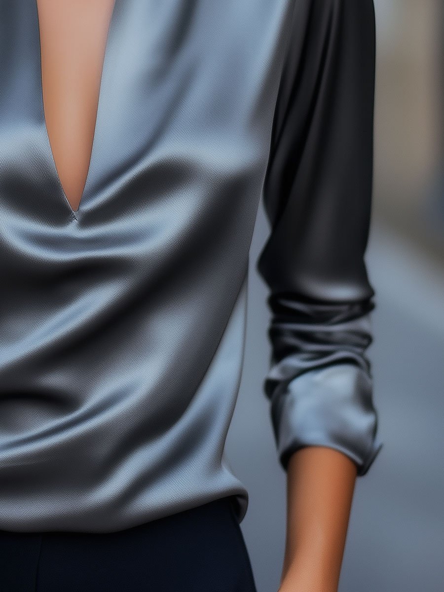 Blouse Femme Satin Printemps Décolleté V