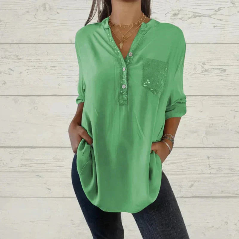 Chemise Femme Col V Poche Avant Élégante
