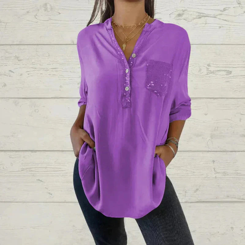 Chemise Femme Col V Poche Avant Élégante