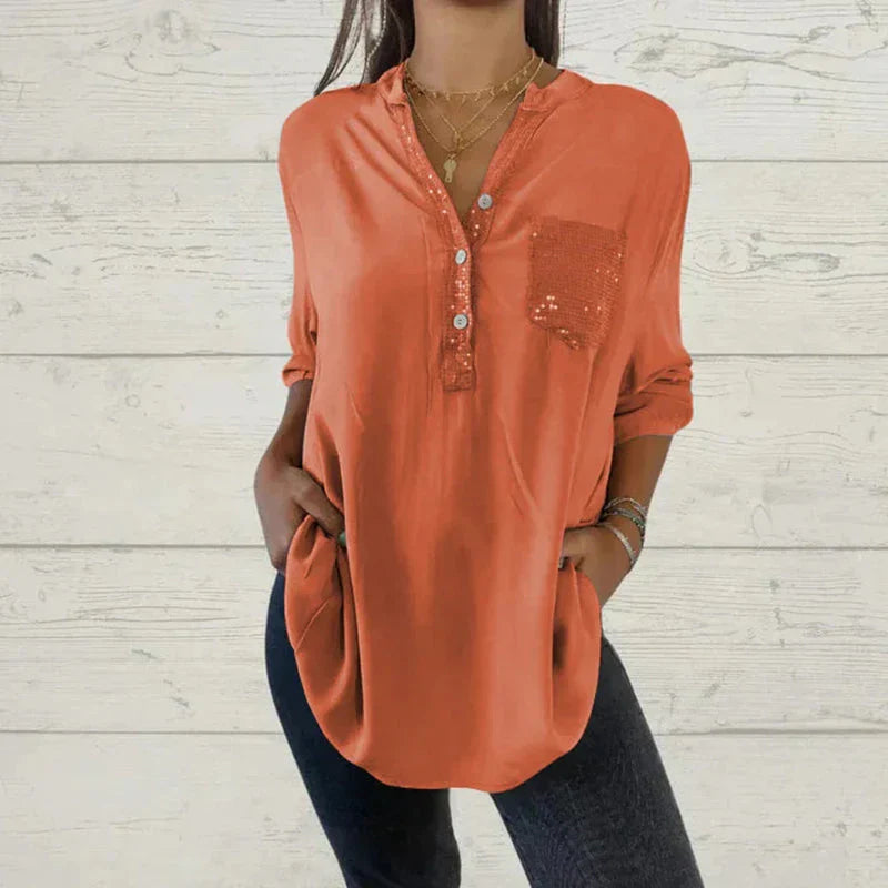 Chemise Femme Col V Poche Avant Élégante