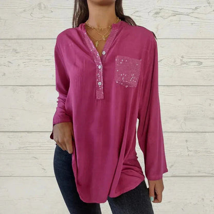 Chemise Femme Col V Poche Avant Élégante - PanierRoyale