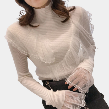 Pullover Femme Dentelle Élégant avec Volants