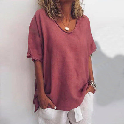 Blouse Femme Chic – Manches Courtes et Col V pour Été