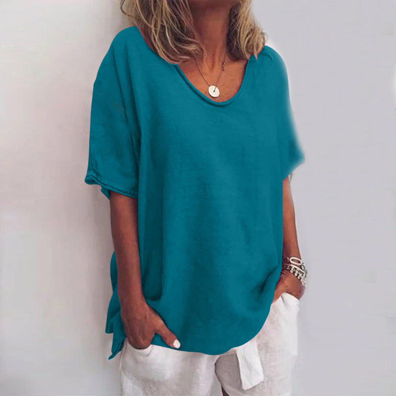 Blouse Femme Chic – Manches Courtes et Col V pour Été