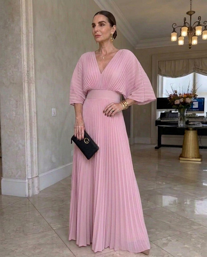 Robe Maxi Femme Plissée Col en V