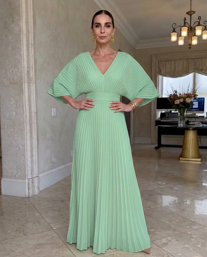 Robe Maxi Femme Plissée Col en V