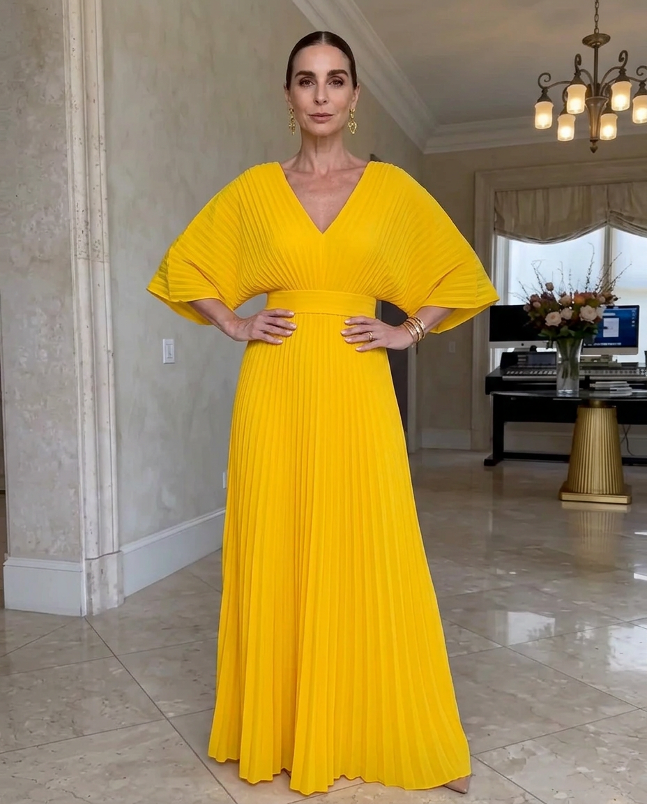 Robe Maxi Femme Plissée Col en V - PanierRoyale