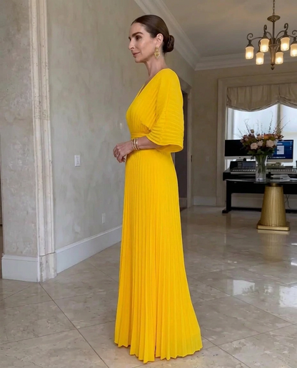 Robe Maxi Femme Plissée Col en V