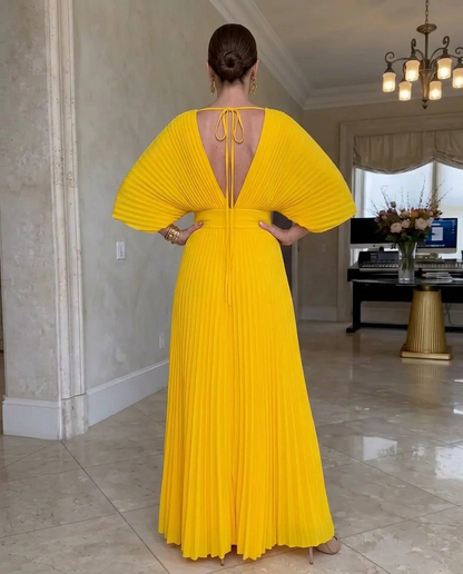 Robe Maxi Femme Plissée Col en V