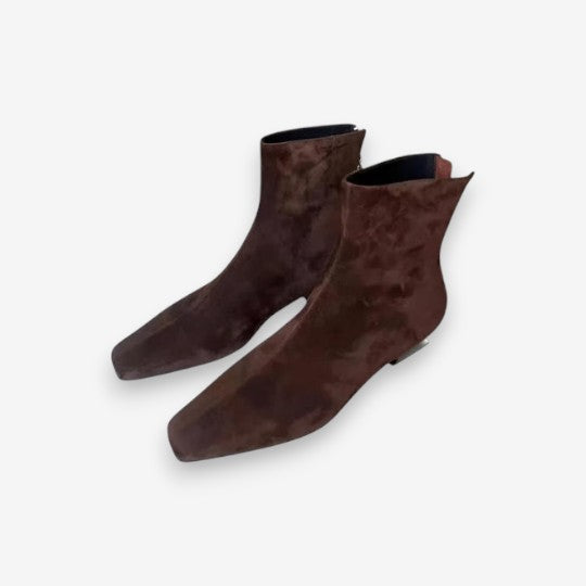Bottines Femme à Talon Plat et Bout Arrondi avec Fermeture Éclair - PanierRoyale