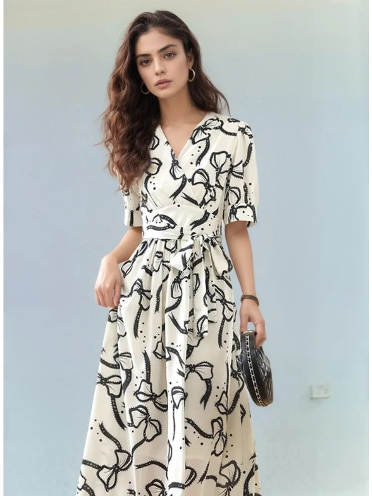 Robe Longue Élégante à Manches Bouffantes et Imprimé Floral - PanierRoyale