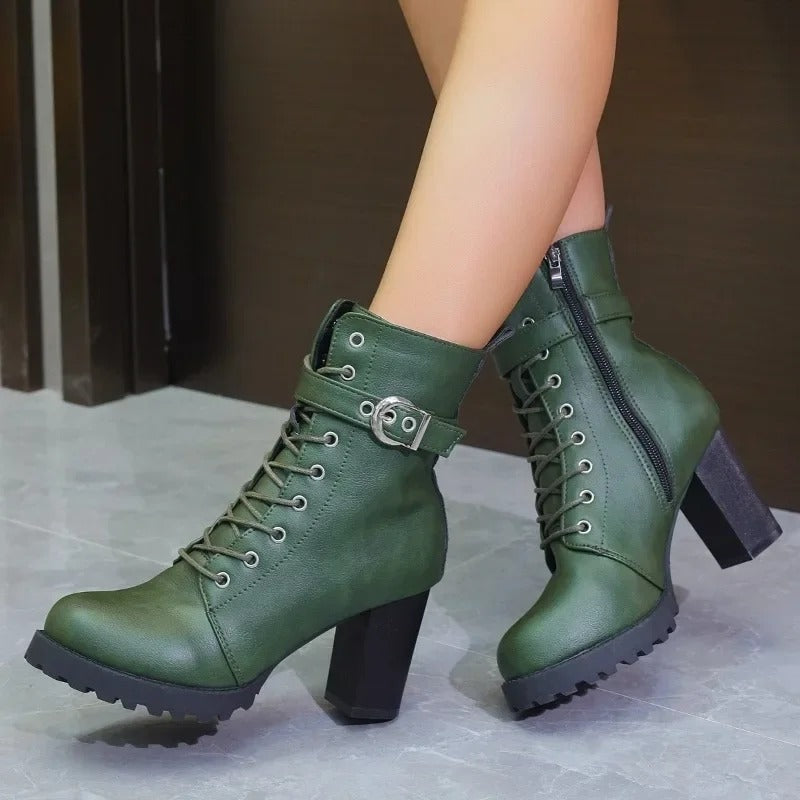 Bottines Femmes Hiver Hauts Talons avec Éclair Zip