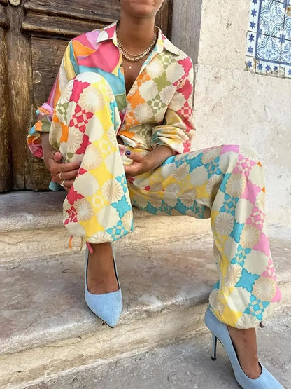 Robe Deux Pièces Élégante avec Haut Boutonné et Pantalon Tailleur - PanierRoyale
