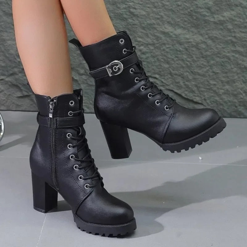 Bottines Femmes Hiver Hauts Talons avec Éclair Zip