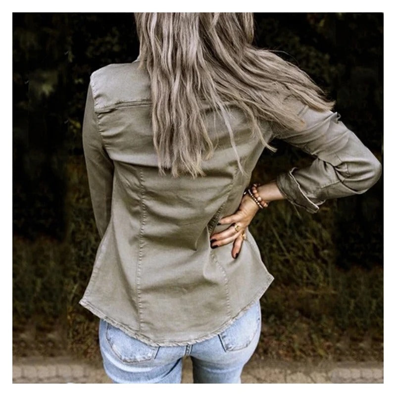Veste en Jean avec Bouton Moderne