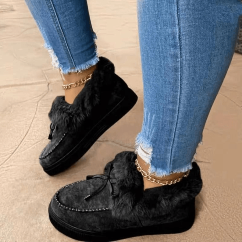 Chaussons Femmes Hiver Confort - Suédine Douce avec Doublure en Fausse Fourrure et Semelle Antidérapante