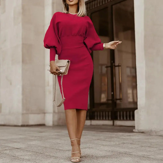 Robe de Soirée Femme Manches Bouffantes Mi-Longue - PanierRoyale
