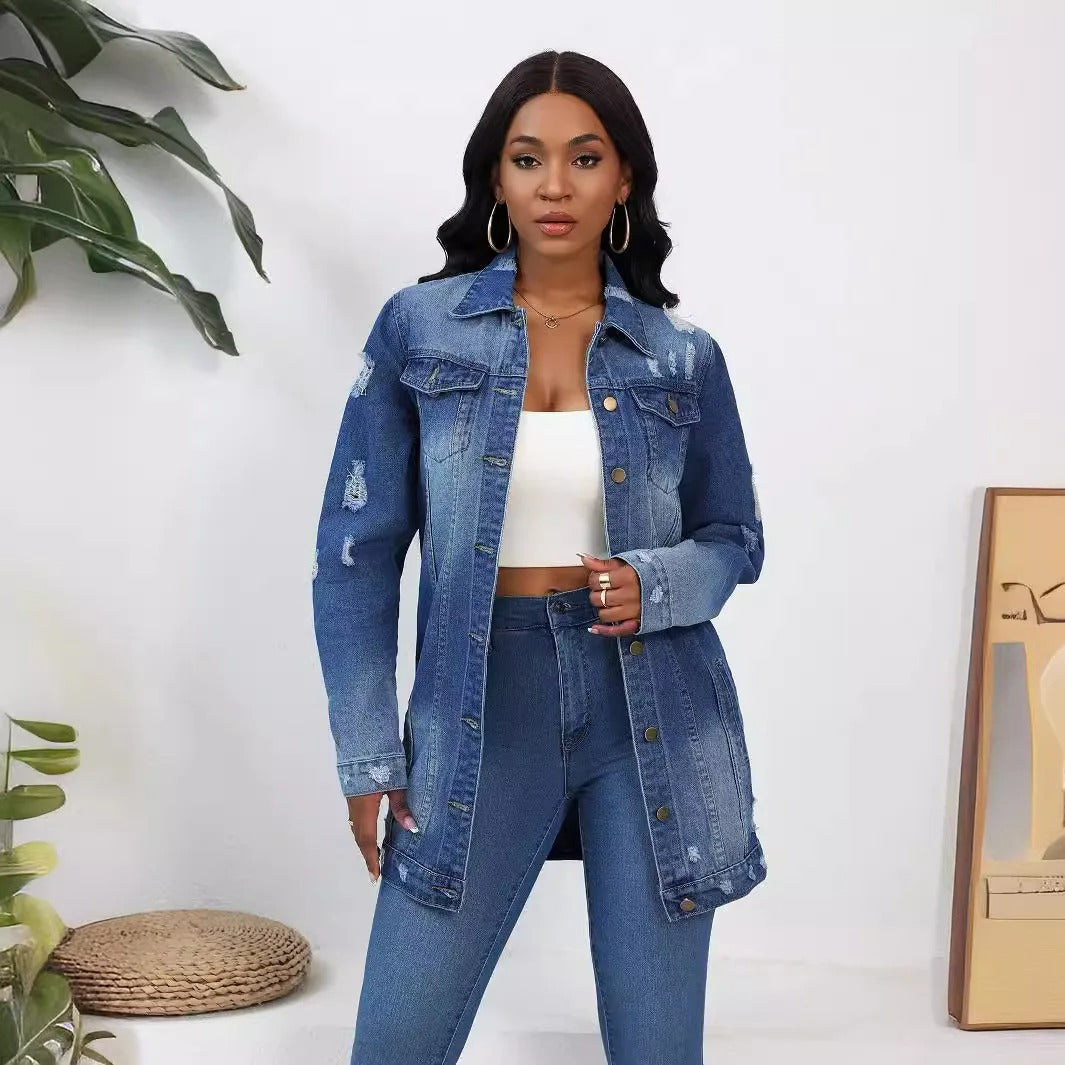Veste Femme Denim Coupe Oversize Effet Vintage Décontractée