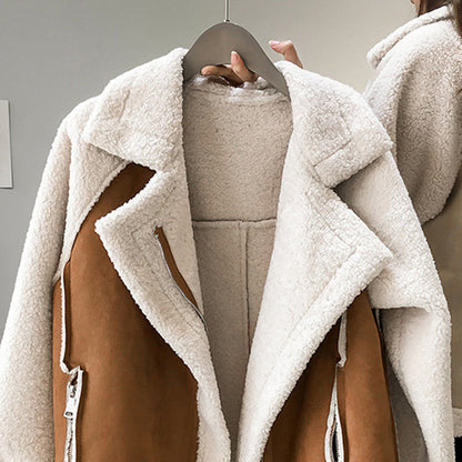 Manteau Femme Hiver Cuir Velu Élégant