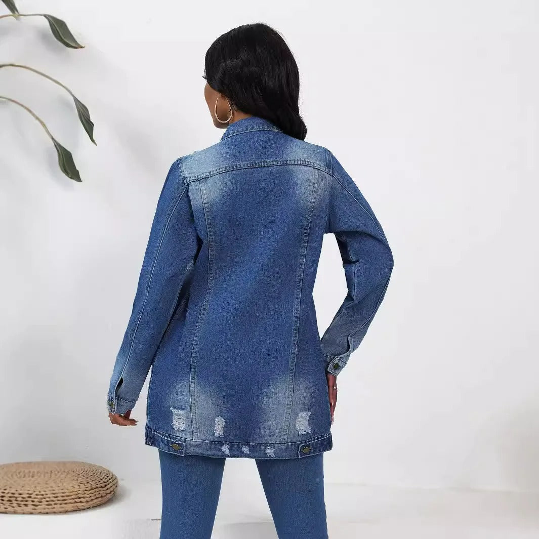 Veste Femme Denim Coupe Oversize Effet Vintage Décontractée
