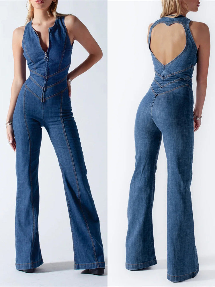 Combinaison Jean Femme Élégante avec Décor Cœur - PanierRoyale