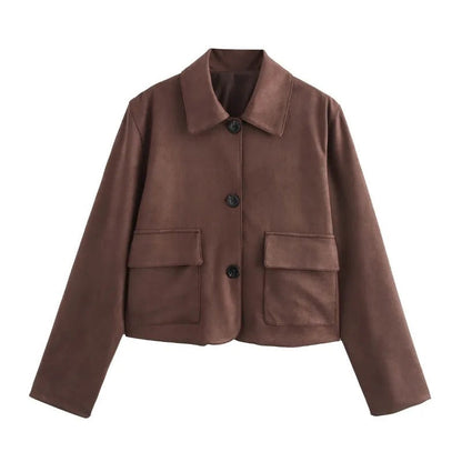 Veste courte femme boutonnée coupe droite avec poches style quotidien - PanierRoyale