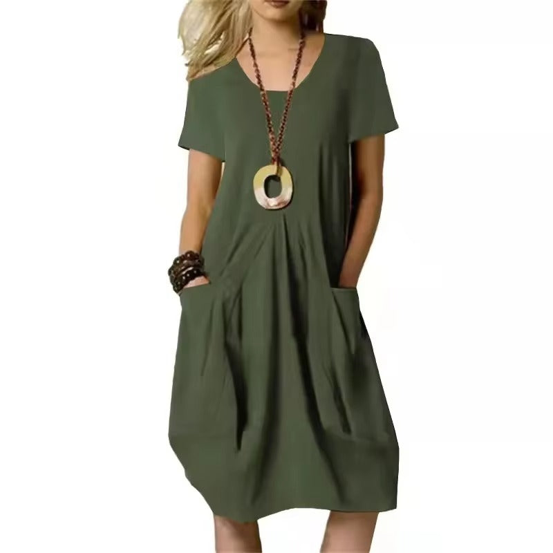 Robe Été Légère Manches Courtes avec Poches
