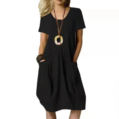 Robe Été Légère Manches Courtes avec Poches