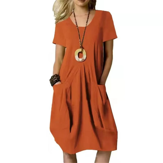 Robe Été Légère Manches Courtes avec Poches - PanierRoyale