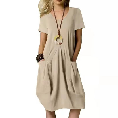 Robe Été Légère Manches Courtes avec Poches