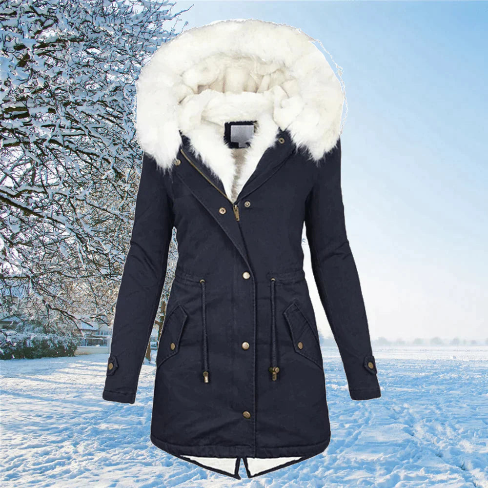 Manteau Parka Femme avec Capuchon et Poches Réversibles