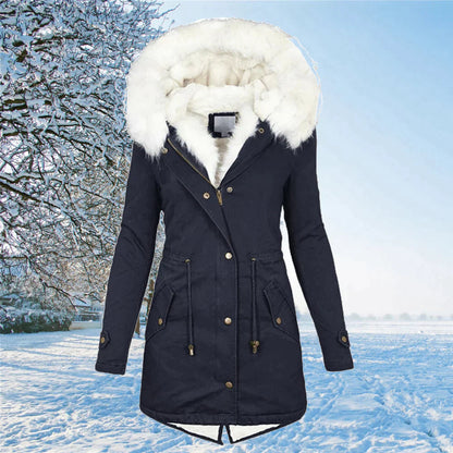 Manteau Parka Femme avec Capuchon et Poches Réversibles