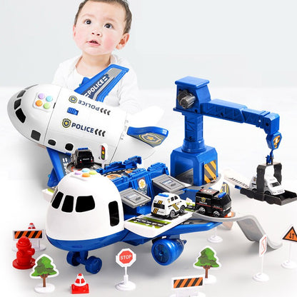 Jouet Avion de Transport avec Voiture de Police et Accessoires