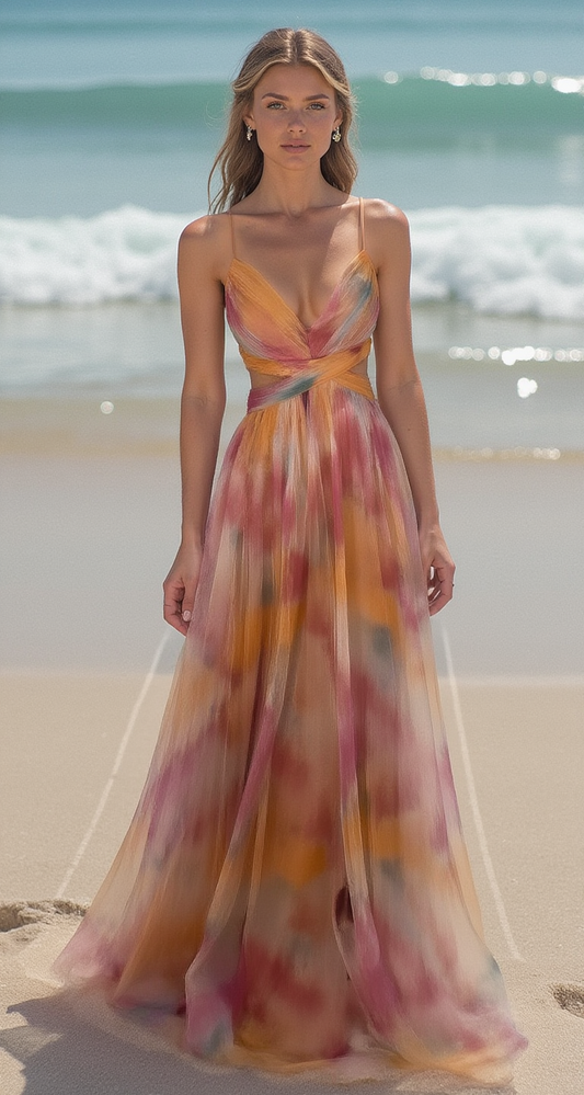 Robe Longue Femme Imprimée Élégante avec Laçage Adjustable - PanierRoyale