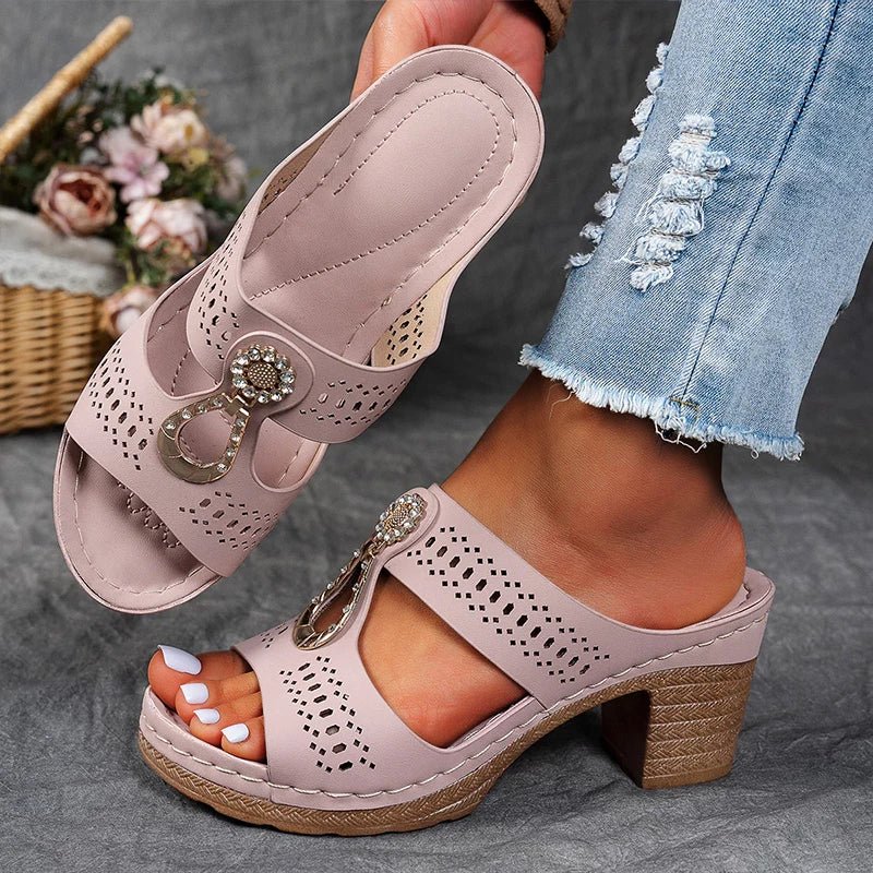 Sandales Femme Orthopédiques Talon Confortable Détails Ajourés