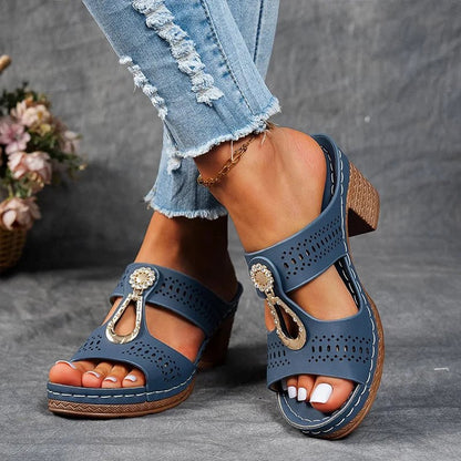 Sandales Femme Orthopédiques Talon Confortable Détails Ajourés