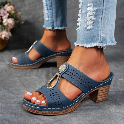 Sandales Femme Orthopédiques Talon Confortable Détails Ajourés
