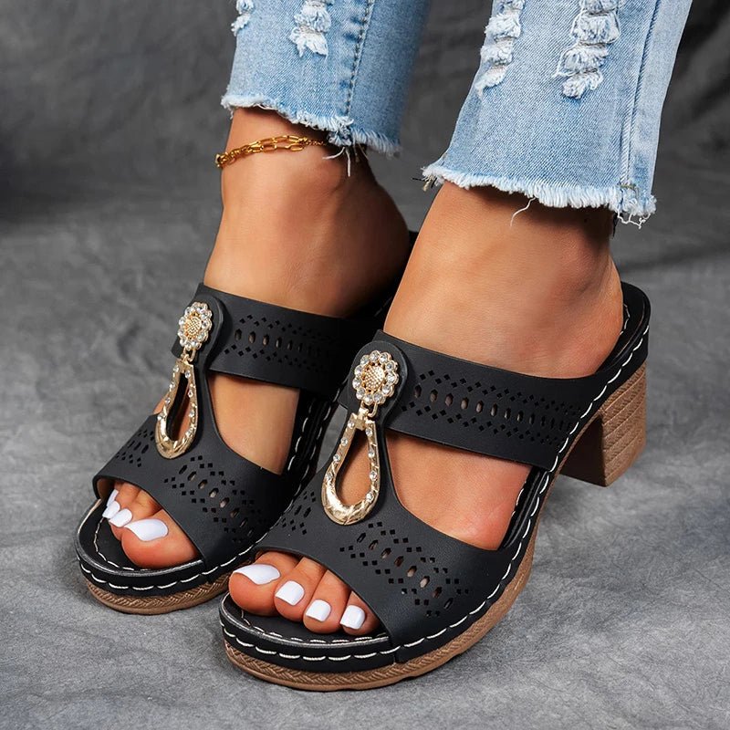 Sandales Femme Orthopédiques Talon Confortable Détails Ajourés