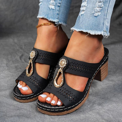 Sandales Femme Orthopédiques Talon Confortable Détails Ajourés
