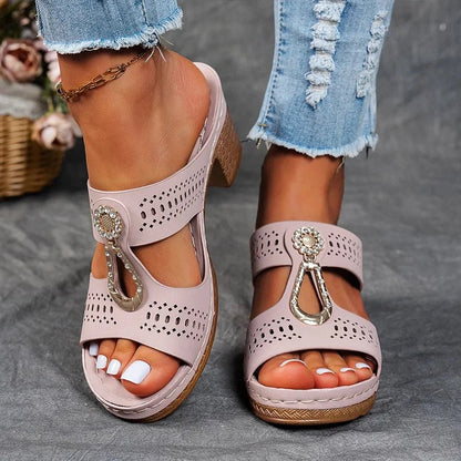Sandales Femme Orthopédiques Talon Confortable Détails Ajourés