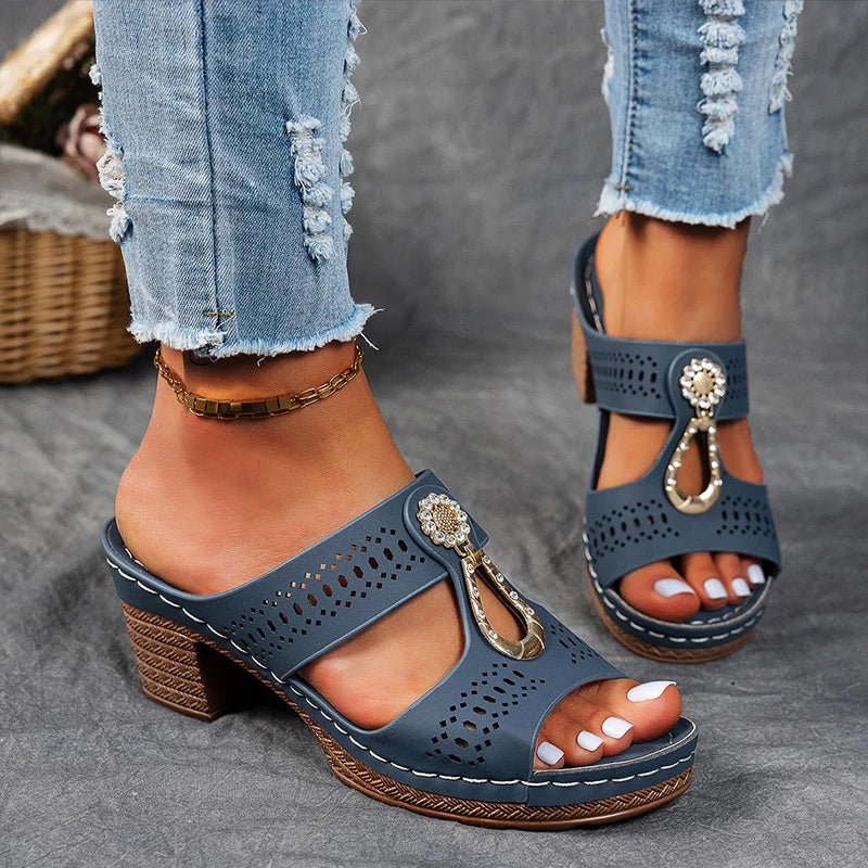 Sandales Femme Orthopédiques Talon Confortable Détails Ajourés