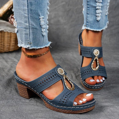Sandales Femme Orthopédiques Talon Confortable Détails Ajourés