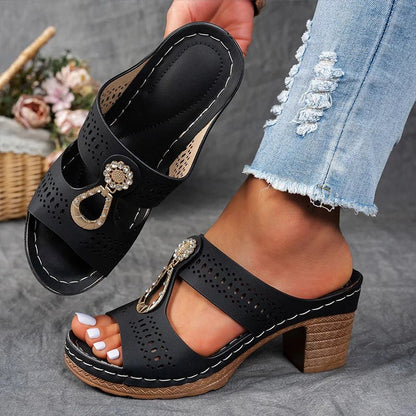 Sandales Femme Orthopédiques Talon Confortable Détails Ajourés - PanierRoyale