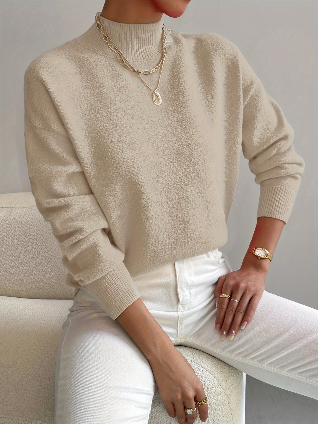 Pull Femme Hiver Classique à Col Montant