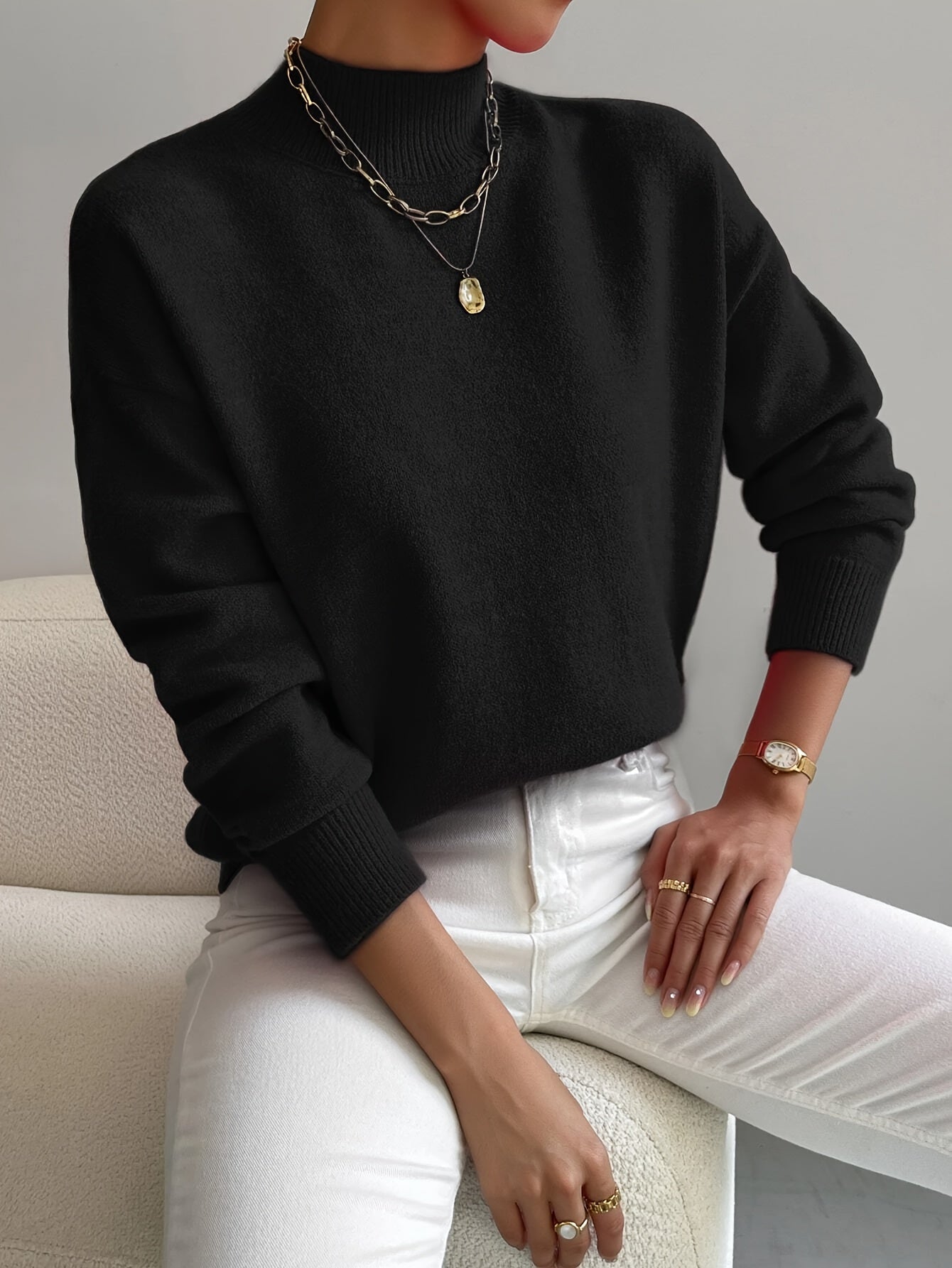 Pull Femme Hiver Classique à Col Montant