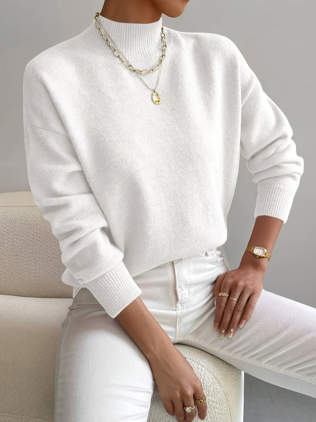 Pull Femme Hiver Classique à Col Montant