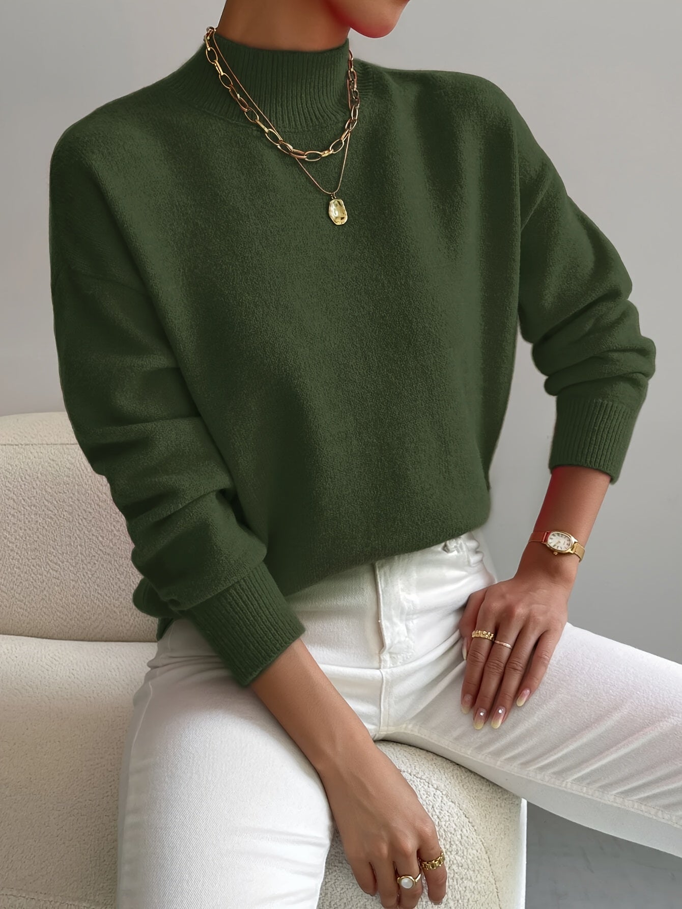 Pull Femme Hiver Classique à Col Montant